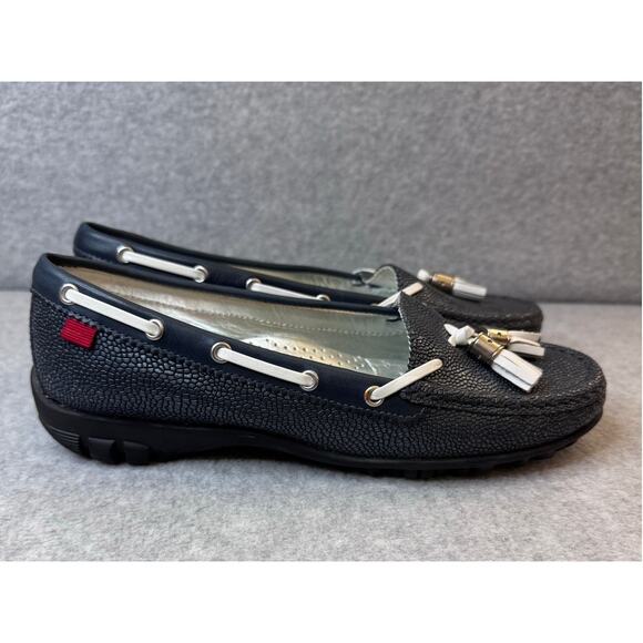 Marc Joseph New York Navy Pebbled Leather Hand Stitched Golf Moccasins  – Size 6 - Picture 2 of 8